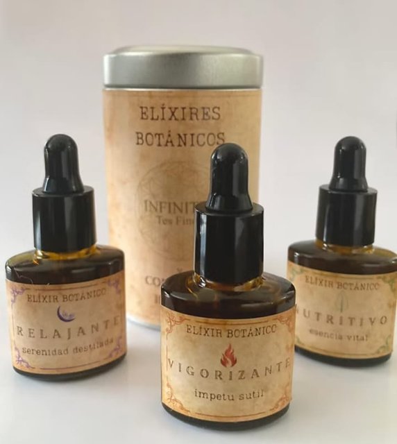 Lata de Elixires Botánicos con los frascos Relajante, Vigorizante y Nutritivo